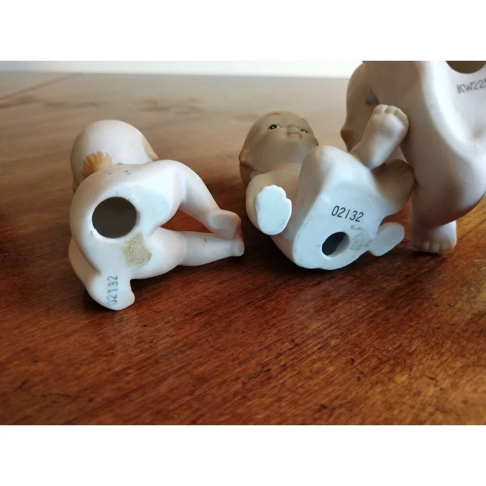 5x Vintage Lefton? Bisque Rose O'Neill Kewpie Doll Blue Wings 4 Mini + 1 Bigger